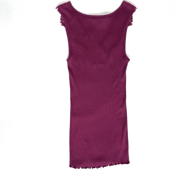 BCBGMaxAzria Silk Rib Knit Lace Burgundy V-Neck Tank Top - Picture 5 of 6